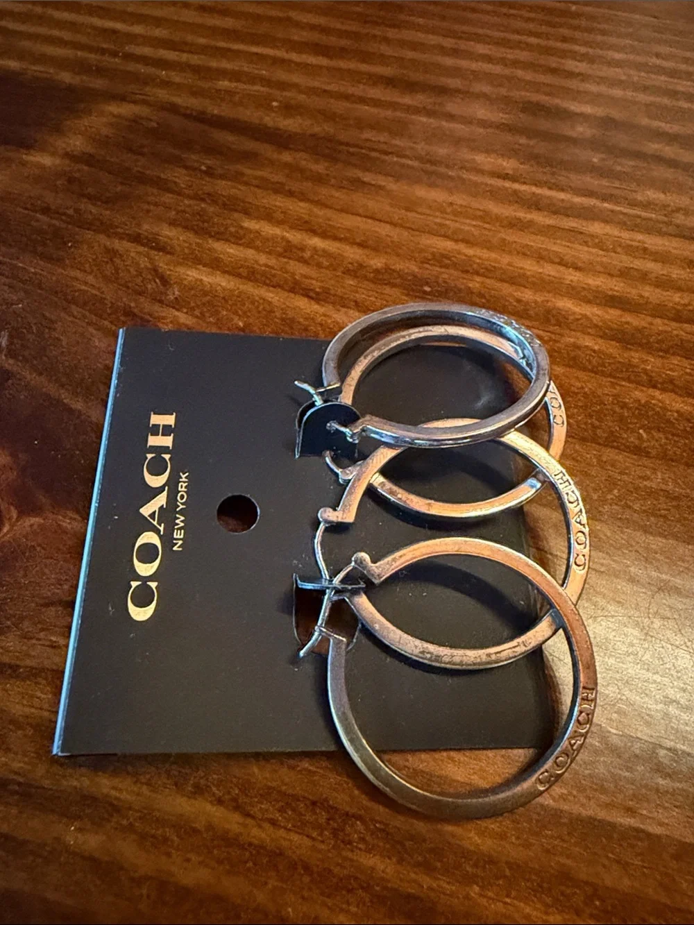2 pair Coach Silver Hoop Earrings - Picture 2 of 4